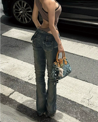 CTRL WORLD Low-Rise Panelled Flared Denim Pants