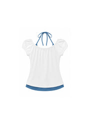 CTRL WORLD Celestial Script Layered Halter Short Sleeve Top