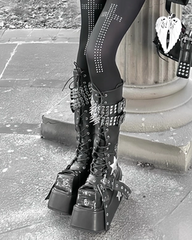 Gothic Studded Platform Lace-Up Boots