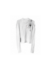 CTRL WORLD White Spiderweb Lace-Up Gothic Long Sleeve Top