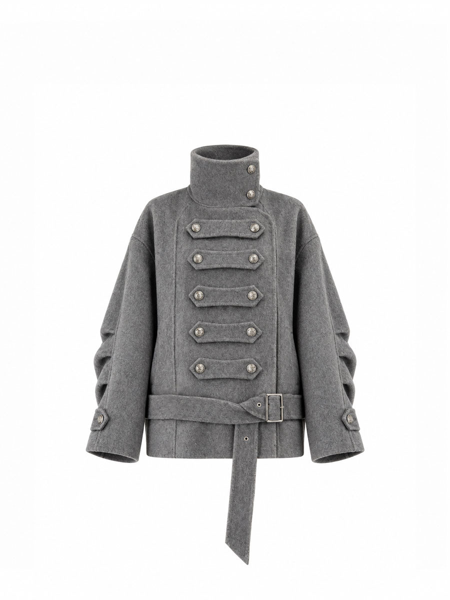 CTRL WORLD Vintage Military High-Neck Belted Wool-Blend Jacket
