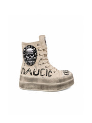 CTRL WORLD Skull Badge Graffiti Platform Boots