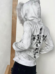 CTRL WORLD Skull Riot Faux Fur Hood Zip Hoodie