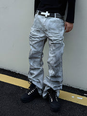 CTRL WORLD Angel Wing Washed Distressed Rivet Wide Leg Jeans