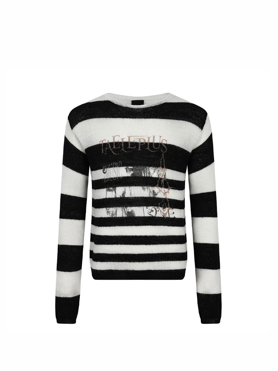 CTRL WORLD Shadow Eclipse Striped Graphic Knit Sweater