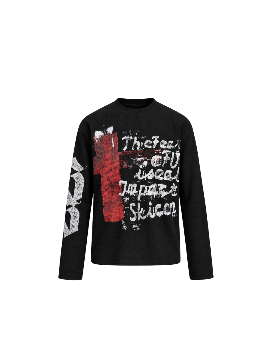 CTRL WORLD Shadow Cross Graphic Long Sleeve Knit Top