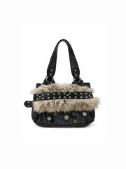 CTRL WORLD Gothic Faux Fur Studded Shoulder Bag