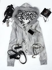 CTRL WORLD Skull Riot Faux Fur Hood Zip Hoodie