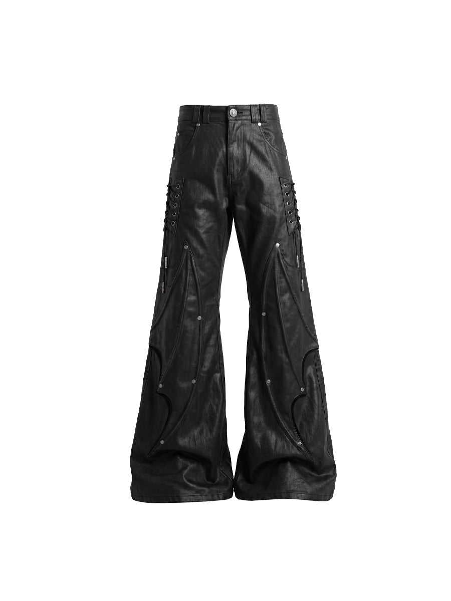 CTRL WORLD Devil Wings Heavy Metal Studded Laced Leather Pants
