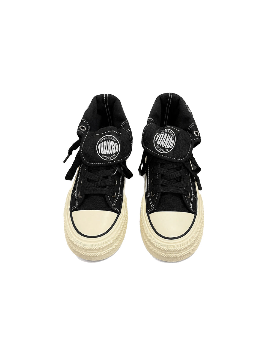 CTRL WORLD Black Titan Tongue Platform Canvas Sneakers