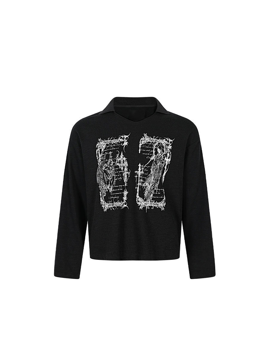 CTRL WORLD Gothic Archive Graphic Knit Long Sleeve Top