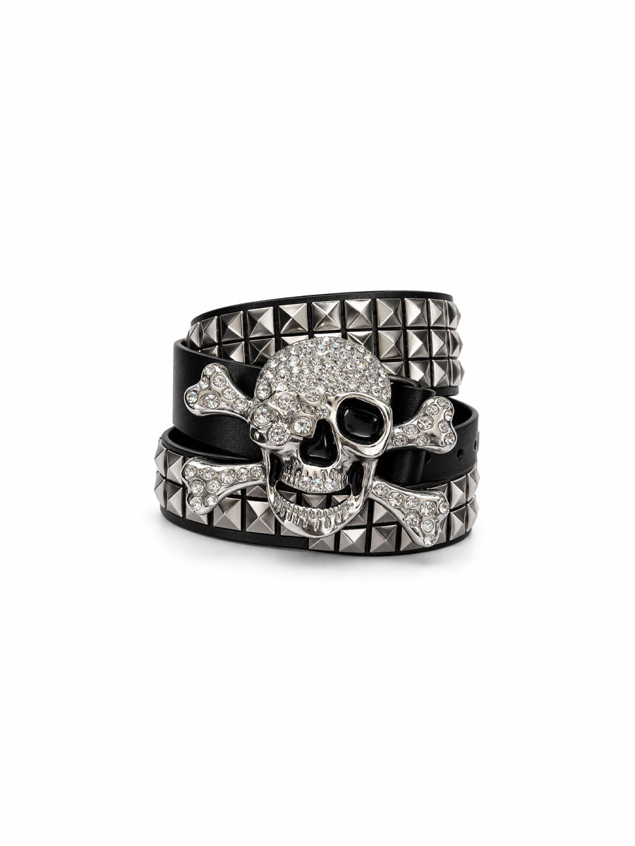 CTRL WORLD Crystal Skull Studded Punk Leather Belt
