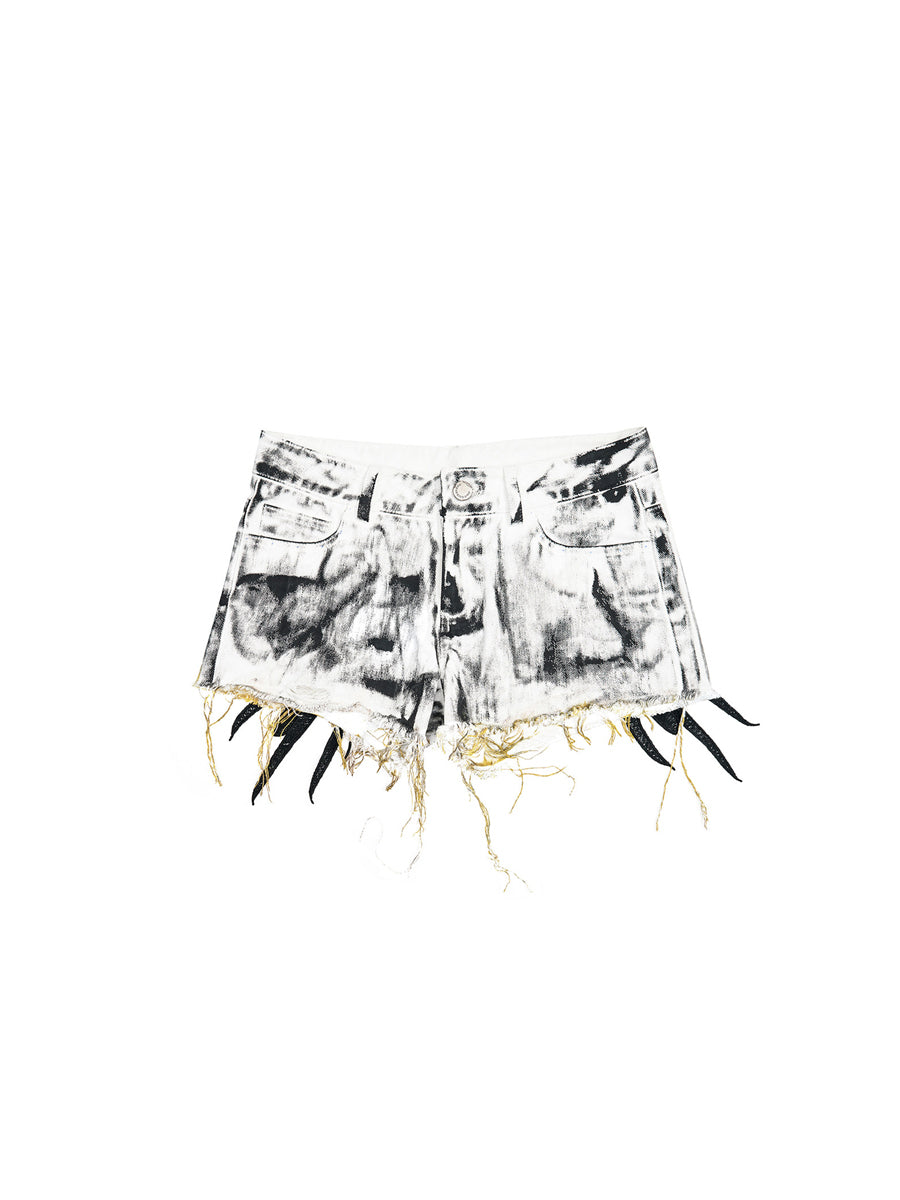 CTRL WORLD Winged Embellished Distressed Denim Shorts