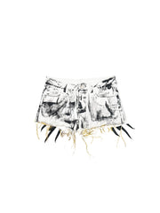 CTRL WORLD Winged Embellished Distressed Denim Shorts