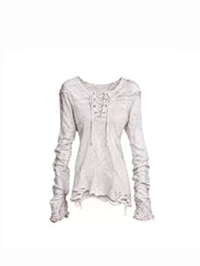 CTRL WORLD Distressed Lace-Up Gothic Long Sleeve Top
