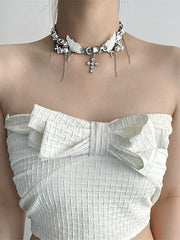 CTRL WORLD Angel Wing Cross Charm Chain Choker Necklace