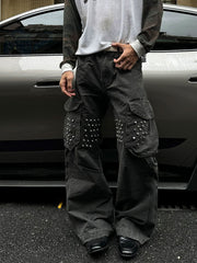CTRL WORLD Shadow Rivet Cargo Wide Leg Jeans