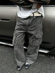 CTRL WORLD Shadow Rivet Cargo Wide Leg Jeans