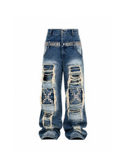CTRL WORLD Phantom Riot Studded Distressed Wide Leg Jeans