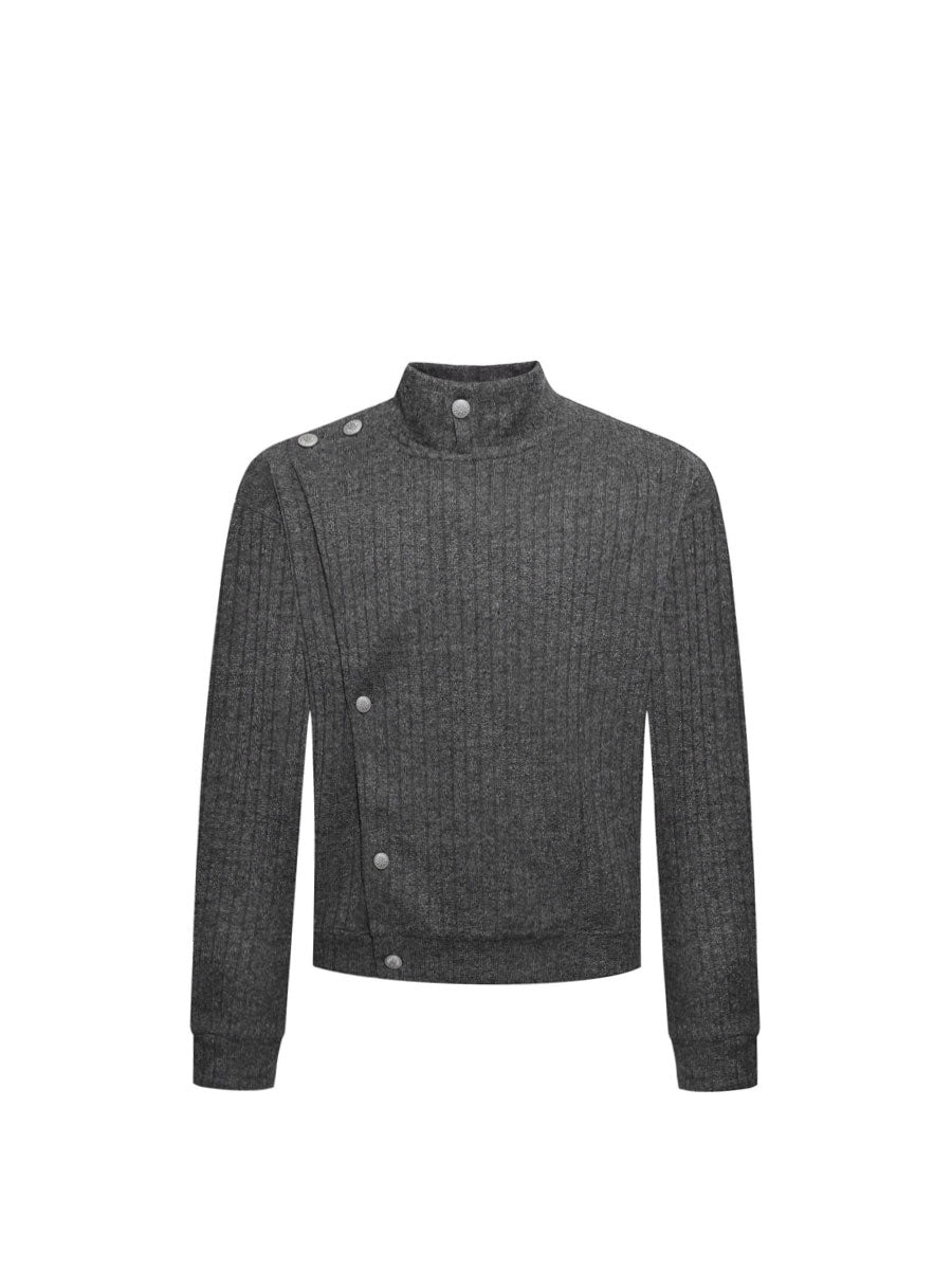 CTRL WORLD Asymmetric Button Rib Knit Sweater