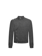CTRL WORLD Asymmetric Button Rib Knit Sweater