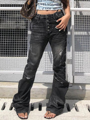 CTRL WORLD Phantom Stack Distressed Flare Jeans