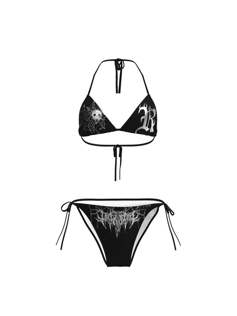 CTRL WORLD Skull Web Printed Triangle Bikini