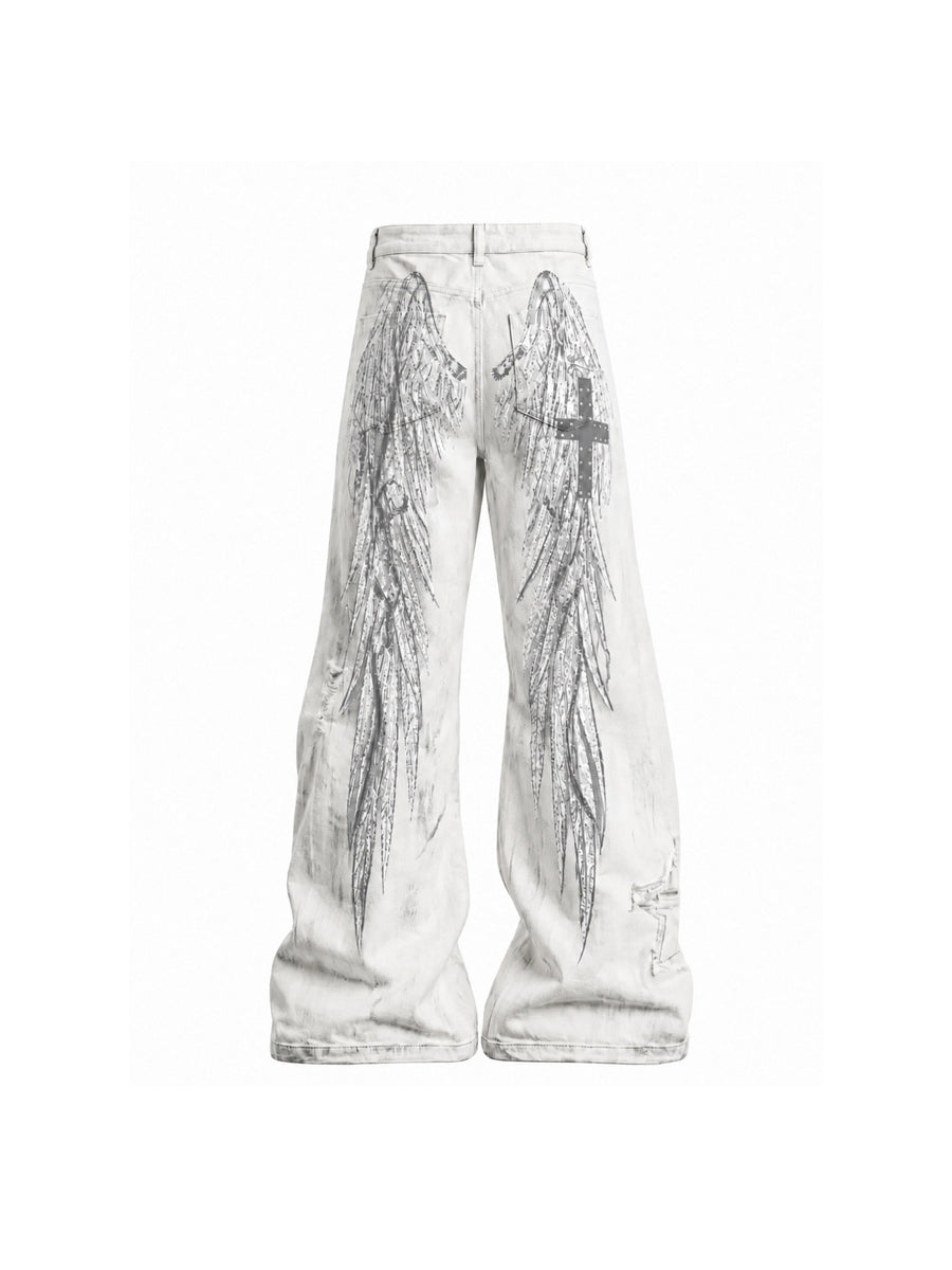 CTRL WORLD Thermochromic Angel Wing Distressed Wide-Leg Jeans