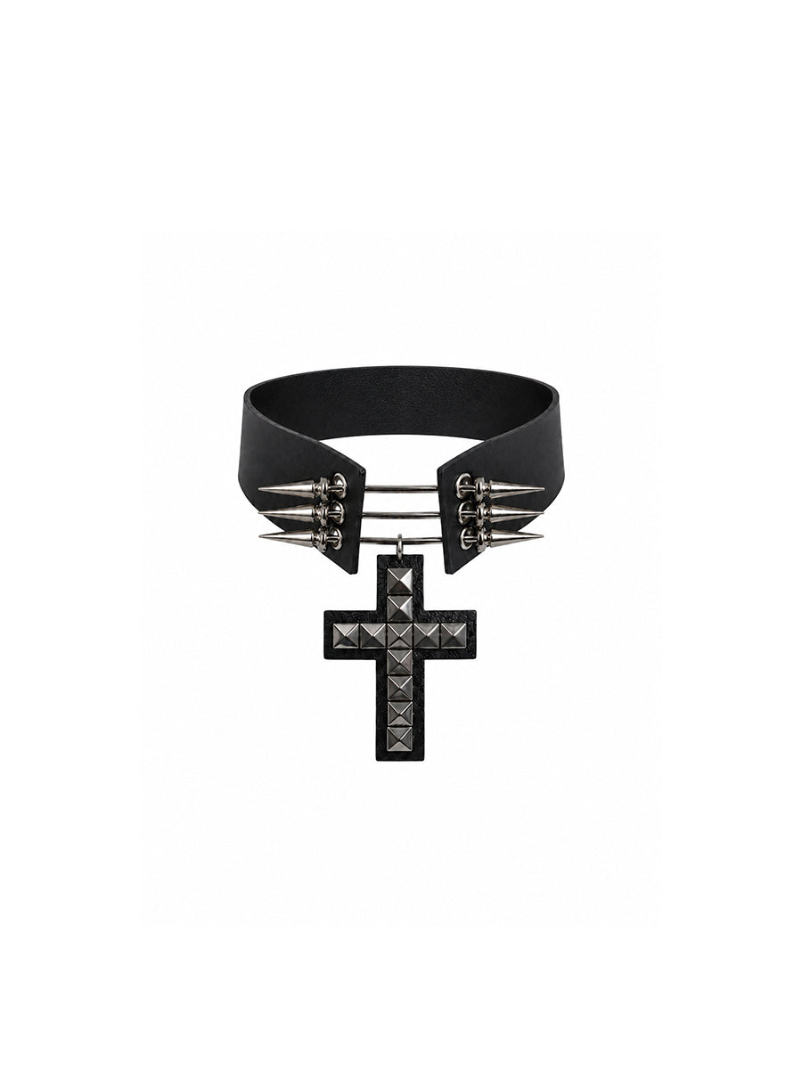 CTRL WORLD Spike Cross Doom Choker Necklace