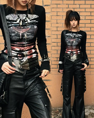 Cut-Out Graphic Long Sleeve Top
