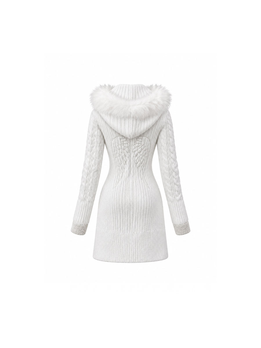 CTRL WORLD Midnight Veil Angel Wing Embroidery Hooded Knit Cardigan Coat