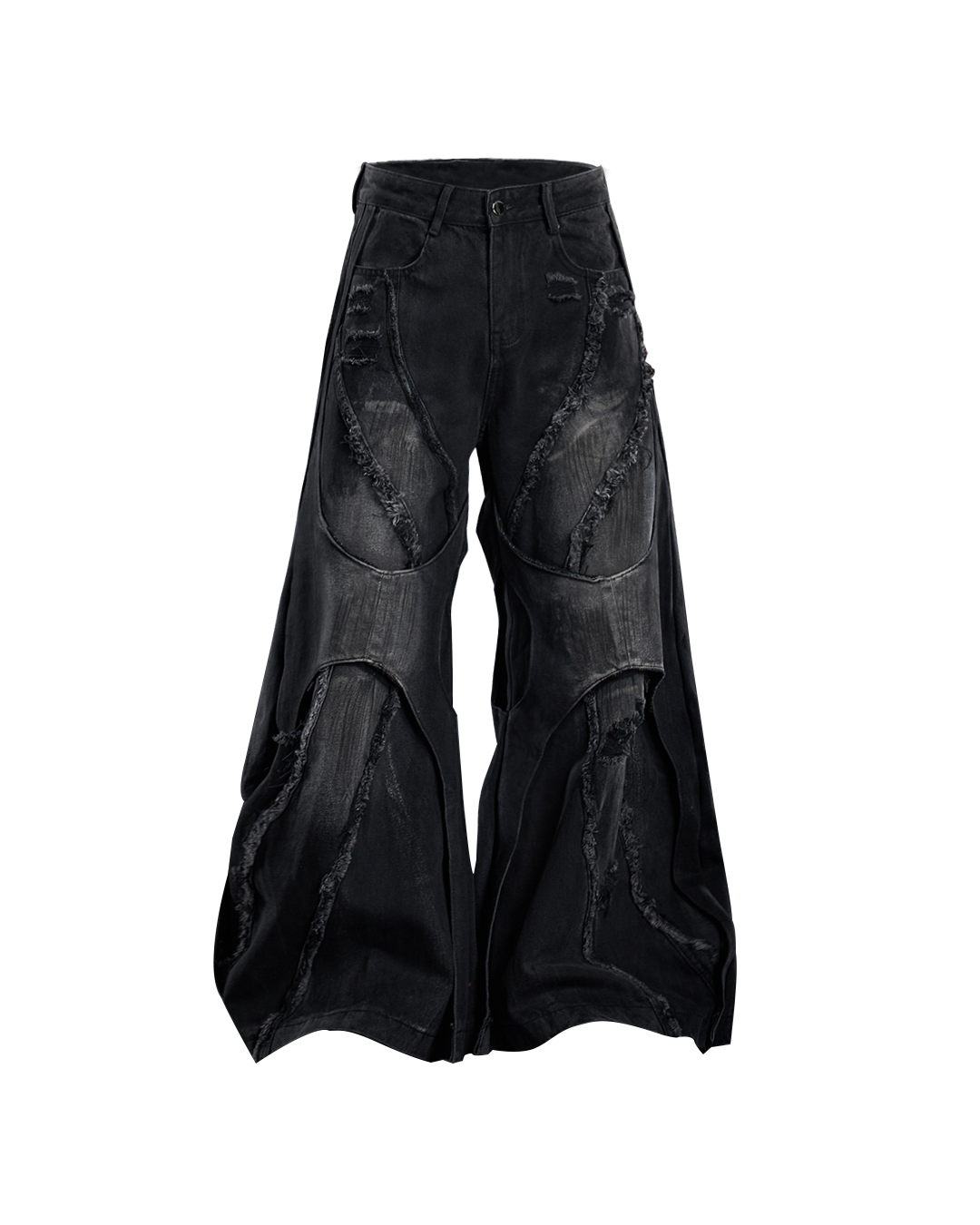 Panelled Distressed Flared Denim Pants