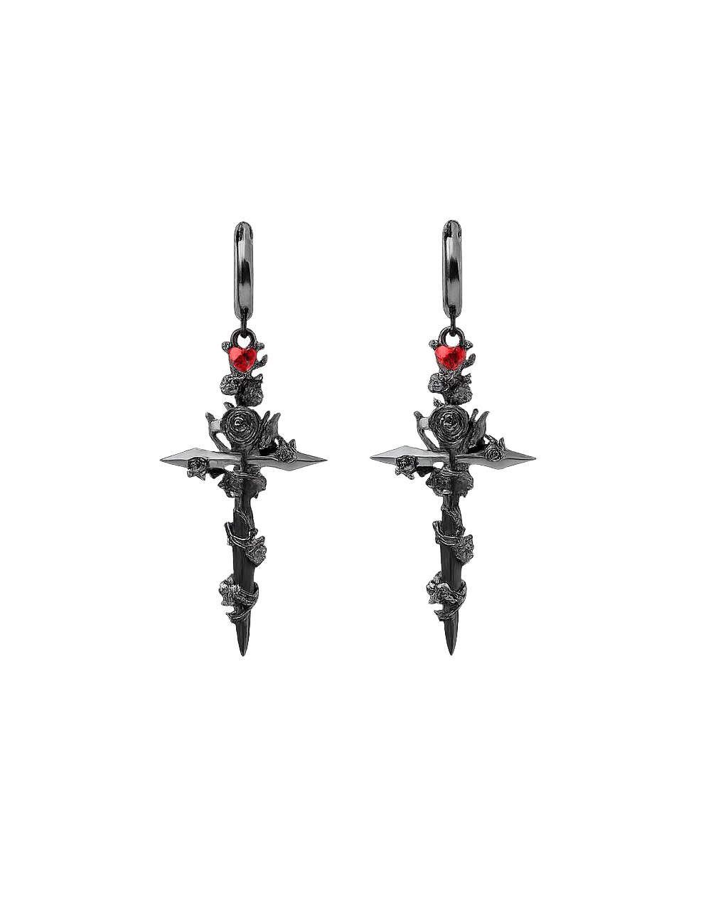 Gothic Rose Cross Drop Earrings