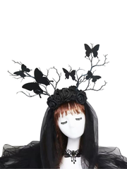 CTRL WORLD Midnight Rose Widow Veil Headpiece