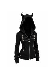 CTRL WORLD  Gothic Horn Hood Military-Inspired Zip-Up Jacket