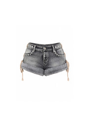 CTRL WORLD Frost Fur Studded Denim Shorts