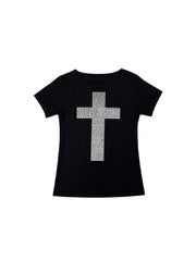 CTRL WORLD Rhinestone Gothic Cross Slim T-Shirt