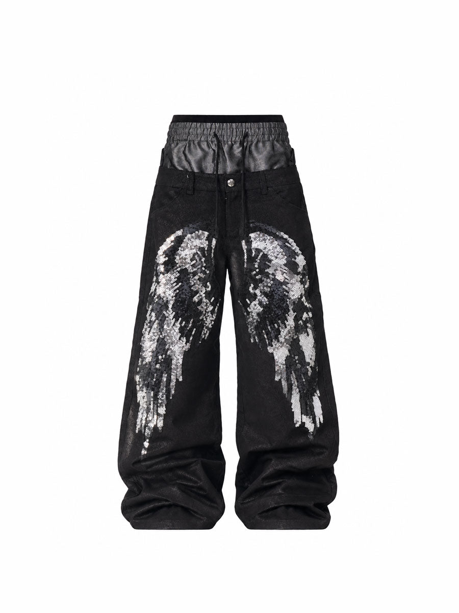 CTRL WORLD Abyss Wing Sequin Wide Leg Cargo Pants