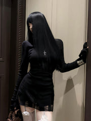 CTRL WORLD Shadow Ruin Distressed Turtleneck Knit Dress