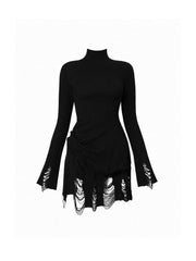 CTRL WORLD Shadow Ruin Distressed Turtleneck Knit Dress