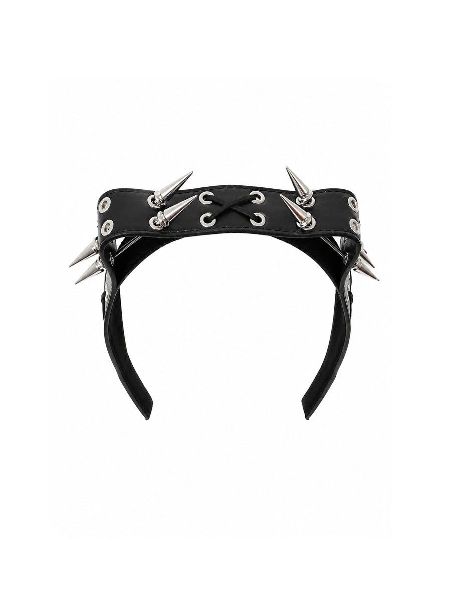 CTRL WORLD Silver Thorn Cat Ear Lace-Up Studded Headband