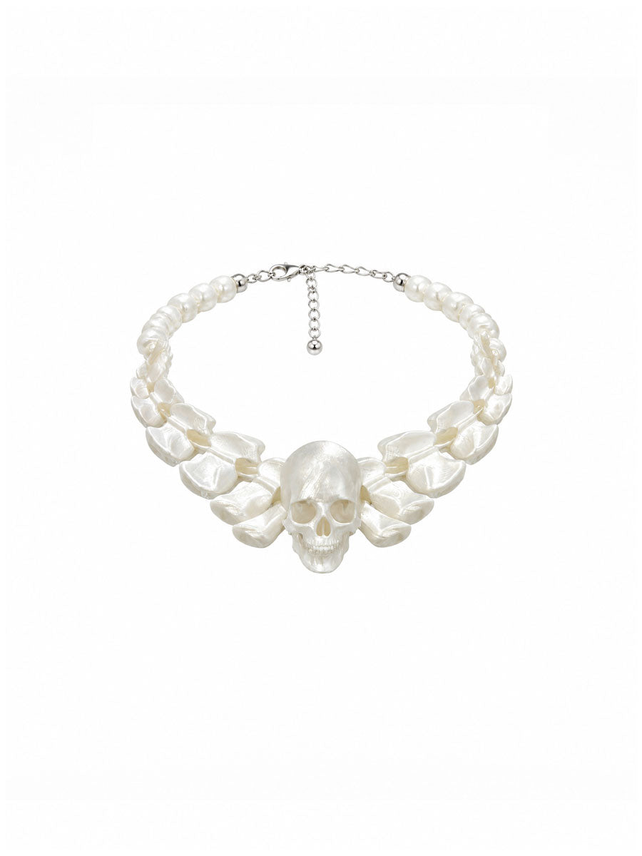 CTRL WORLD Phantom Skull Pearl Choker Necklace