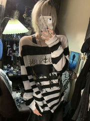 CTRL WORLD Shadow Eclipse Striped Graphic Knit Sweater