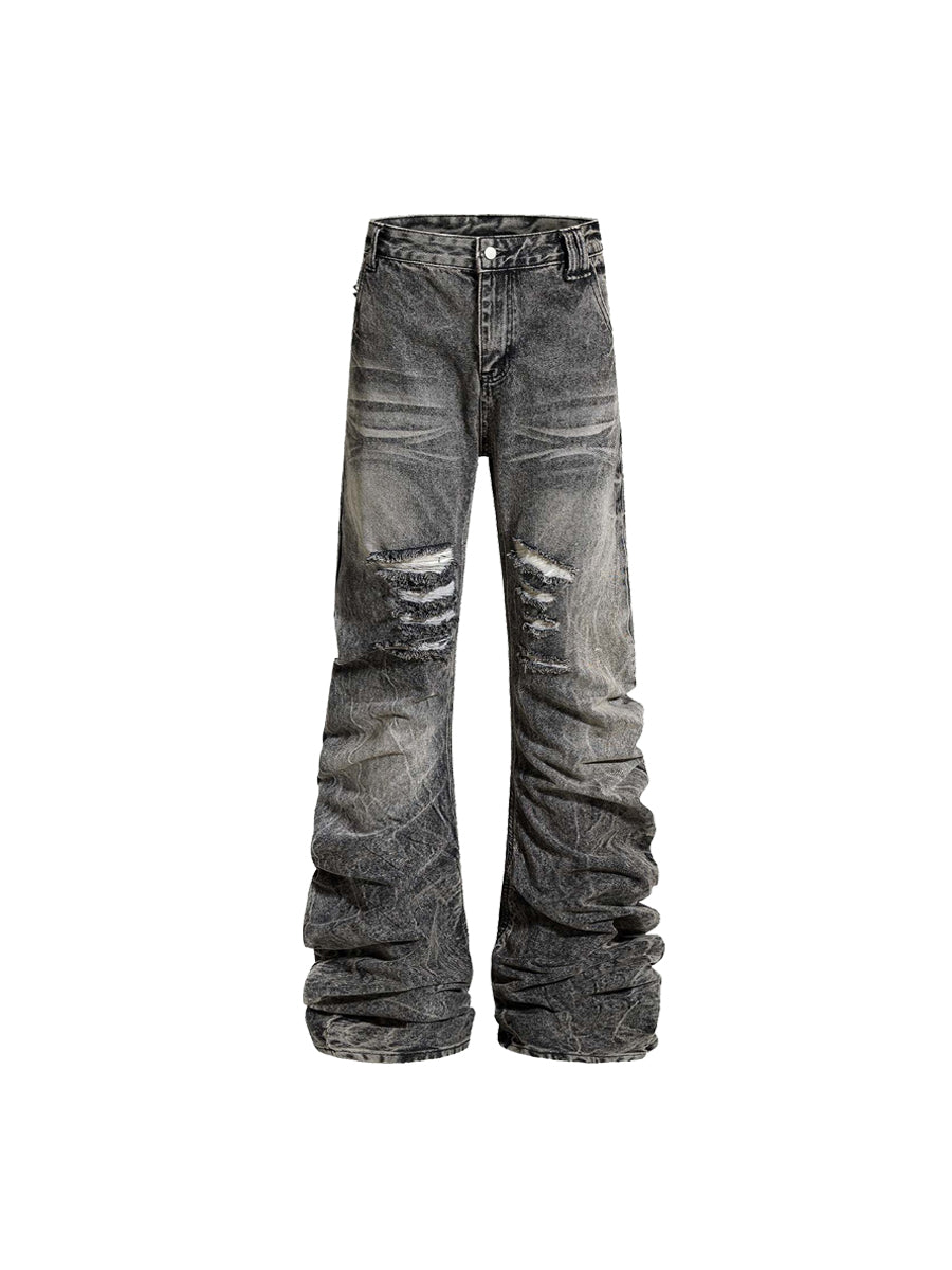 CTRL WORLD Distressed Wide-Leg Denim Pants with Studs