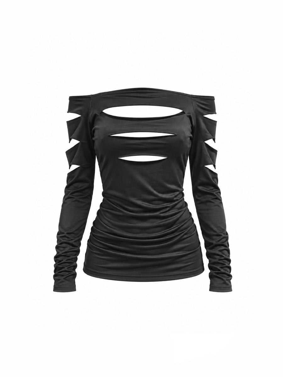 CTRL WORLD Triple-Void Phantom Cutout Off-Shoulder Long Sleeve Top