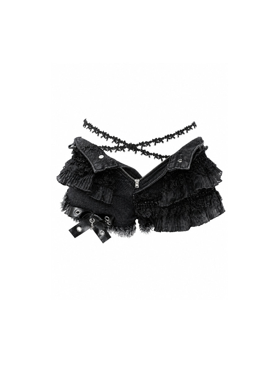 CTRL WORLD Ghost Lace Denim Ruffle Shorts
