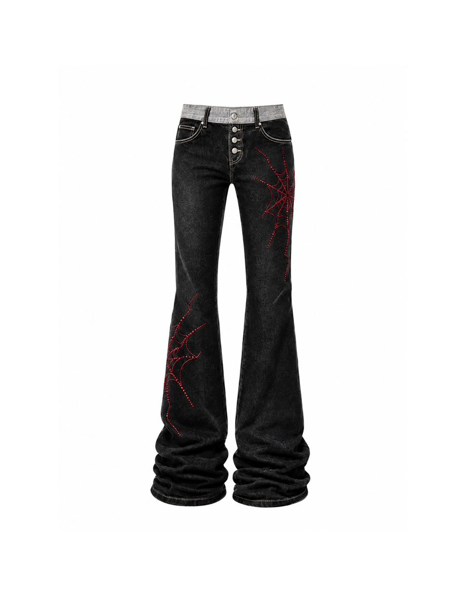CTRL WORLD Crimson Web Stacked Flare Jeans