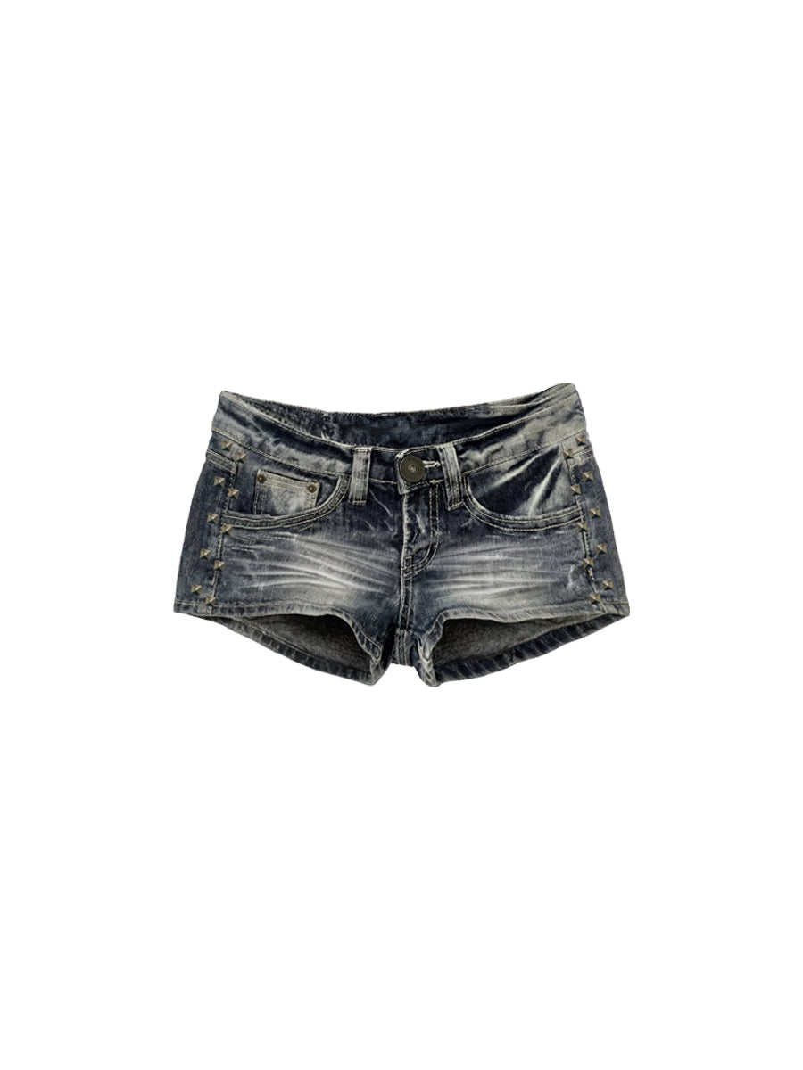 CTRL WORLD Abyss Bat Wing Studded Denim Shorts