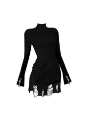 CTRL WORLD Shadow Ruin Distressed Turtleneck Knit Dress