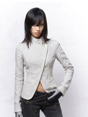 CTRL WORLD White Commandline Asymmetrical Stand-Collar Jacket